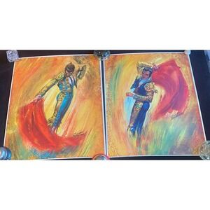 Pair of Vintage Estaban! Bullfighter litho prints Farol De Capote & Pase Natural